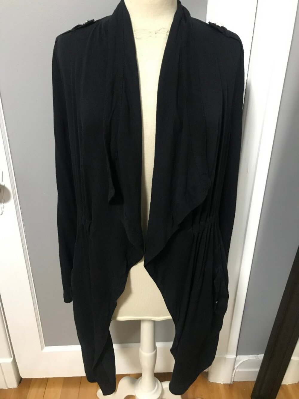 Dynamite Black with Gold Tone Accents Draped Cardigan Top SMALL